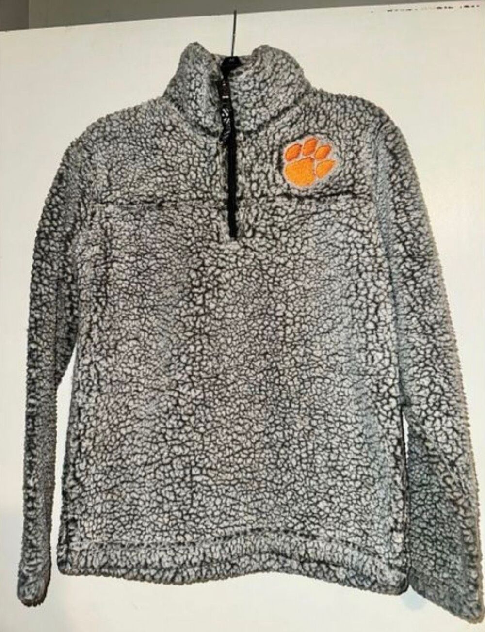 Boxercraft Clemson Tigers Sherpa Pullover Fleece YL Youth Large Gray Quarter Zip
